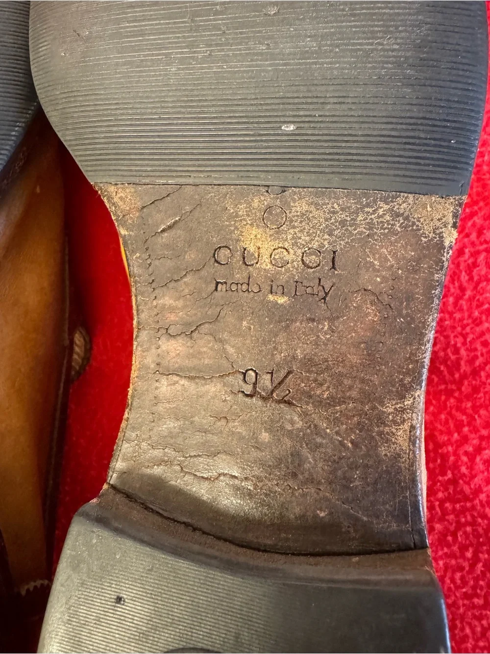 Vintage Gucci Loafers Tan brown Leather Men’s Size 9.5 Shoes Italy Made - Picture 9 of 14